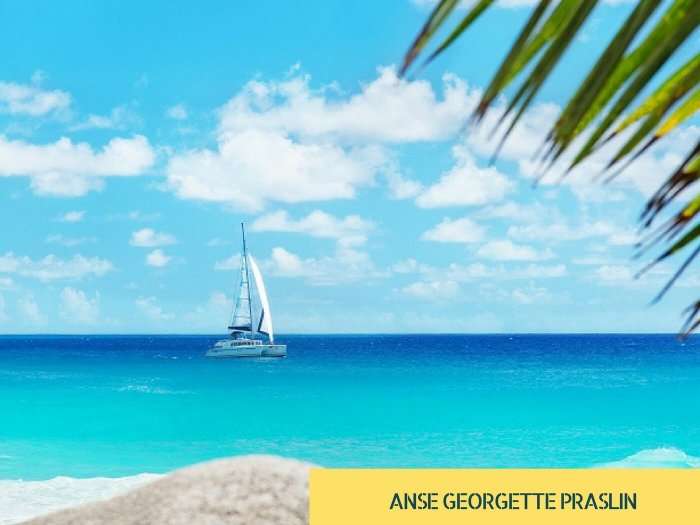 The gorgeous beach of Anse Georgette on Praslin island of Seychelles