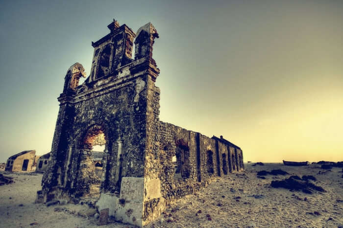 The ruins of Dhanushkodi on Pamban Island in India