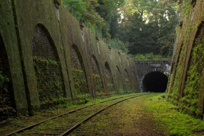 The abandoned railway tunnel of Chemin de fer de Petite Ceinture in France