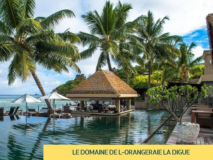 A view of the pool at Le Domaine de L-Orangeraie on La Digue island