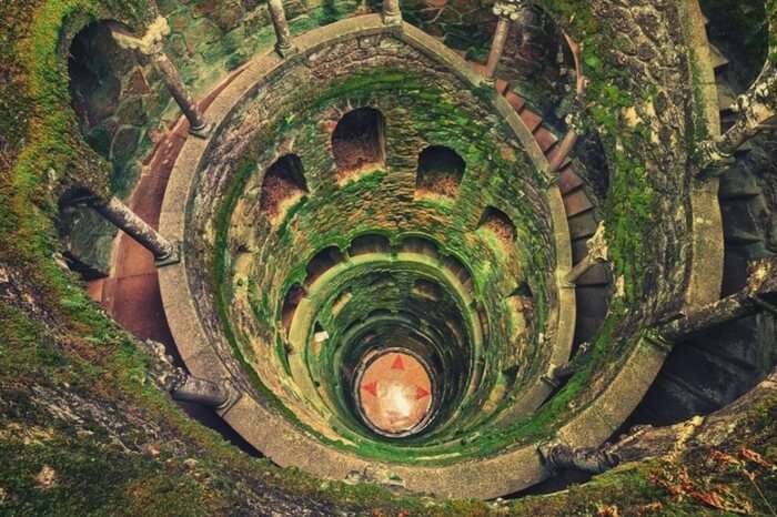 Aerial view of the abandoned Sintra well in Portugal