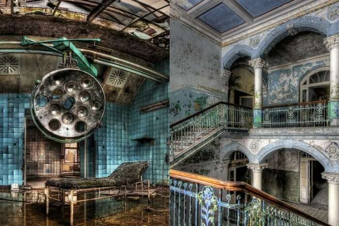 Various shots of the abandoned military hospital in Beelitz in Germany