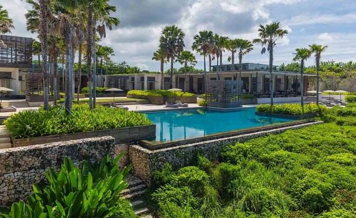 front view of the matchless alila villas, among the best Bali private pool villas
