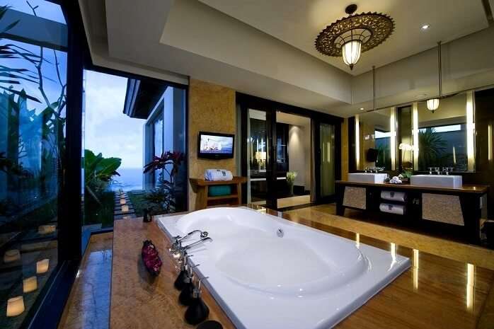 lavish bathroom with bathtub in banyan tree ungasan