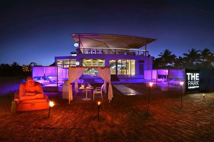 A dusk view of the beach side entrance of The Park Resort In Goa