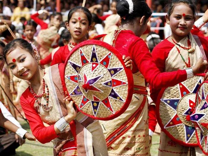 The colorful folk dance Bihu during the Bihu Magh Festival