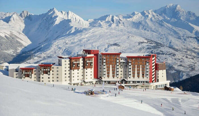 A view of the Club Med Hotel at La Plagne ski resort