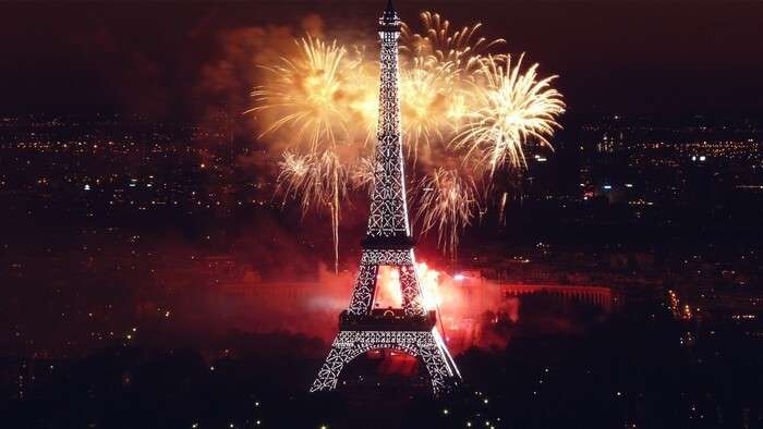 An illuminated Eiffel Tower during New Year celebrations