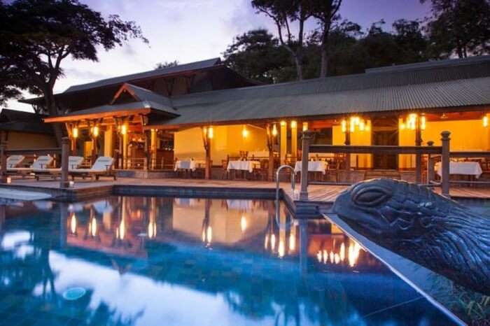 Poolside dining at Enchanted Island Resort in Seychelles