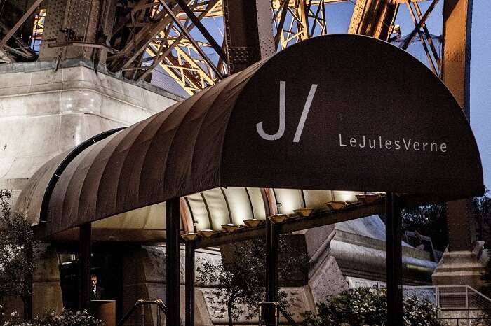 Entrance of Jules Verne restaurant in Eiffel Tower