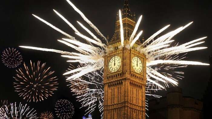An electric view of the Big Ben during New Year Celebrations in London