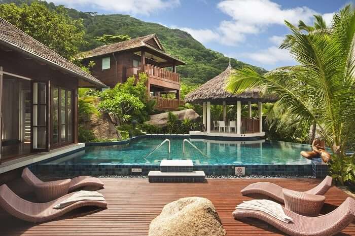 The pool attached to the Presidential Suite of the Hilton Resort in Seychelles