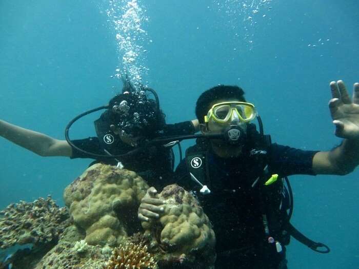 Ranjeet and his wife doing scuba diving in Maldives