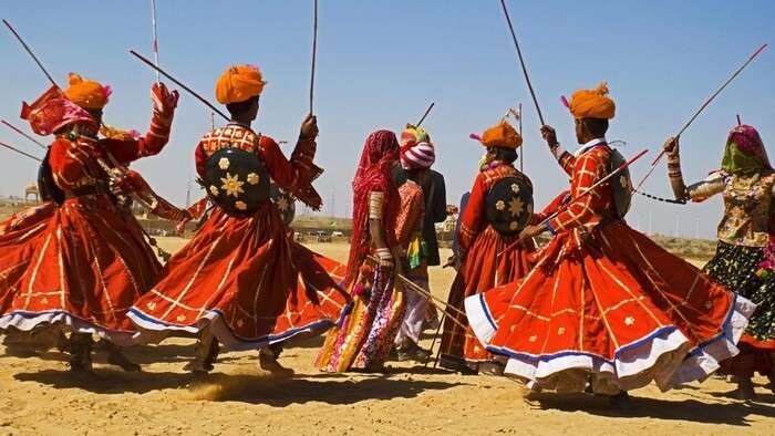 Colorful folk dance during Jaisalmer Desert Fest