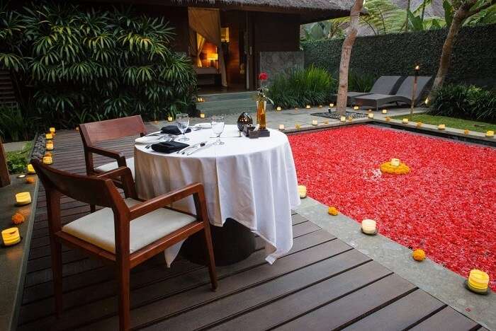honeymoon suite with dining area and gorgeous private pool in Kayumanis Ubud Private Villas & Spa
