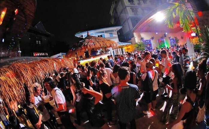 A street party on Khao San Road, Bangkok during new year celebration in Thailand