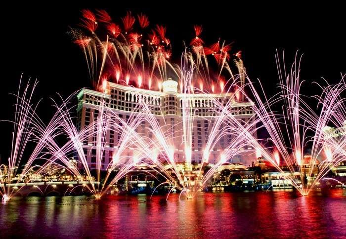 Magical fireworks in Las Vegas, one of the best places in the world to celebrate New Year, set the water on fire