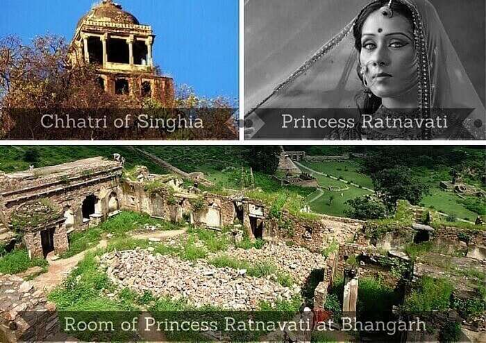 A collage showing the residing places of the princess Ratnavati and the tantrik Singhia
