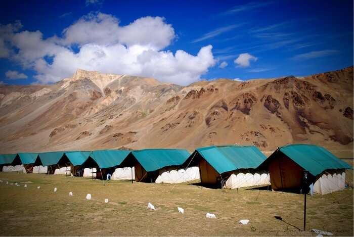 Glamping in Sarchu with the mighty Himalayas at back is one of the most popular camping options in India