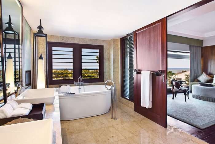 lavish bathroom with bathtub in St. Regis Bali Resort