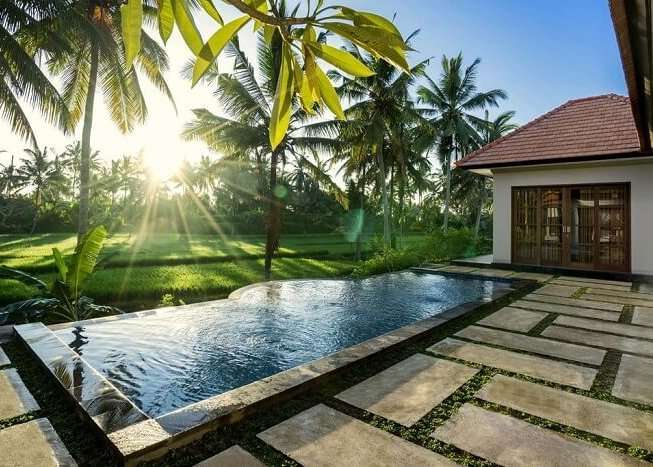 villa gusku with private pool and rice field views