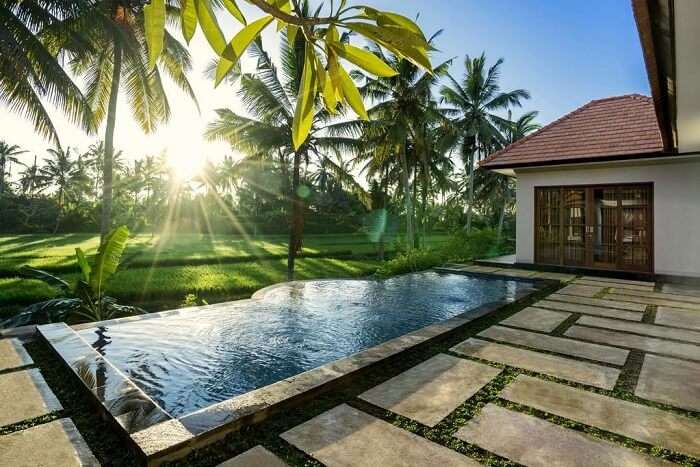 villa gusku with private pool and rice field views