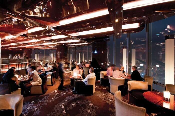 Guests enjoy meals and beverages at the At.Mosphere restaurant at the Burj Khalifa