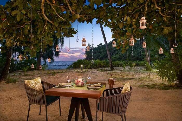 The private beach dining facility at the Avani Resort in Seychelles