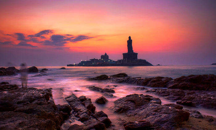 The awesome view of sunset at Kanyakumari Beach