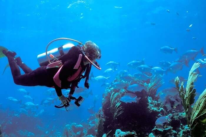 A tourist tries scuba diving in Langkawi