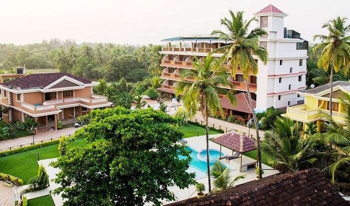 An aerial view of the La Grace Goa Beach Resort