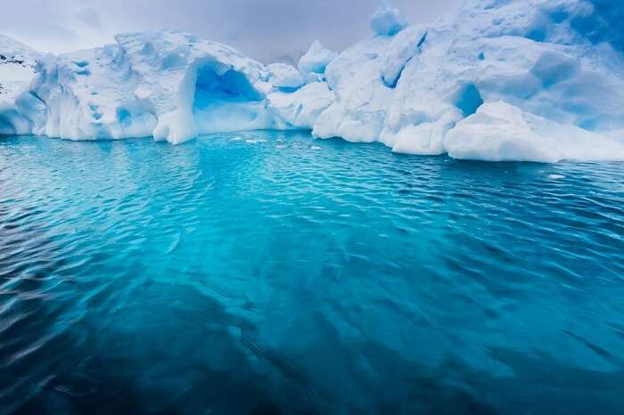 Beautiful icescape floating on the blue waters of Antarctica