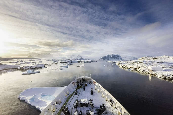 A cruise between frozen land of Antarctica and the surrounding islands