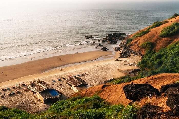 View from above of hidden wonderful place of Chapora beach close to Vagator