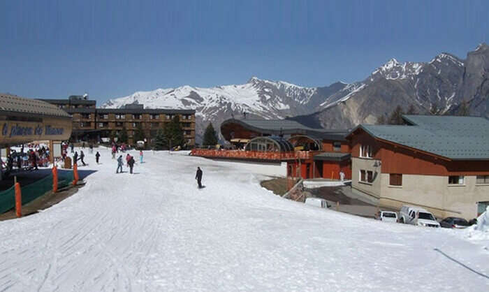 Village centre of Les Karellis is among family friendly ski resorts in France