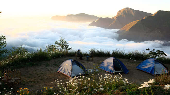 Camping tents set up at Top Station in Munnar, among the prominent Munnar tourist places