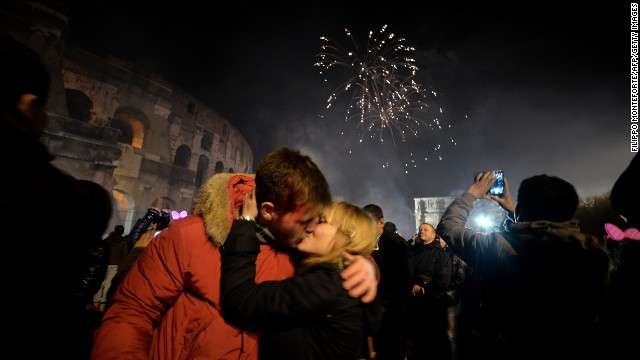 Couple Kissing on New Year's eve in Dubai