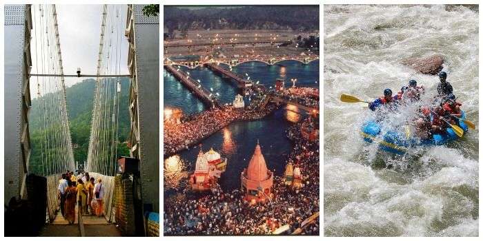 Famous Laxman Jhula in Haridwar and river rafting in Rishikesh