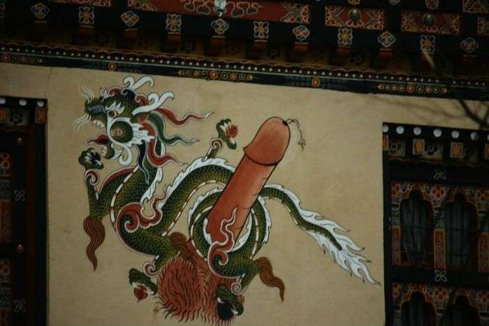 Colorful Phalluses in Temple of Fertility in Bhutan