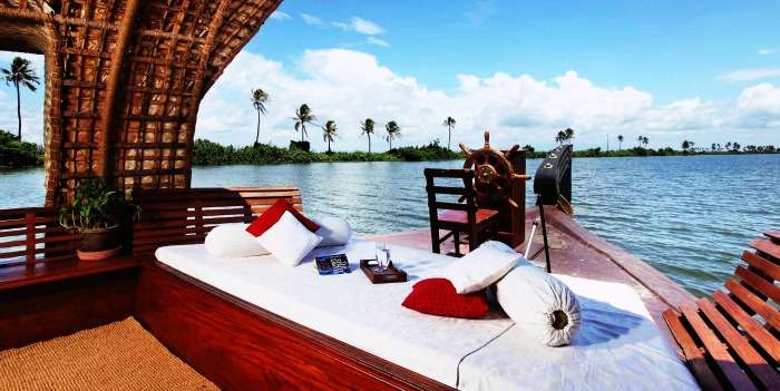 View of the backwaters from a houseboat in Alleppey