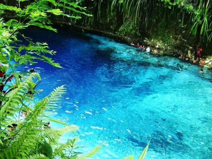 The clean blue waters of Enchanted River in Philippines