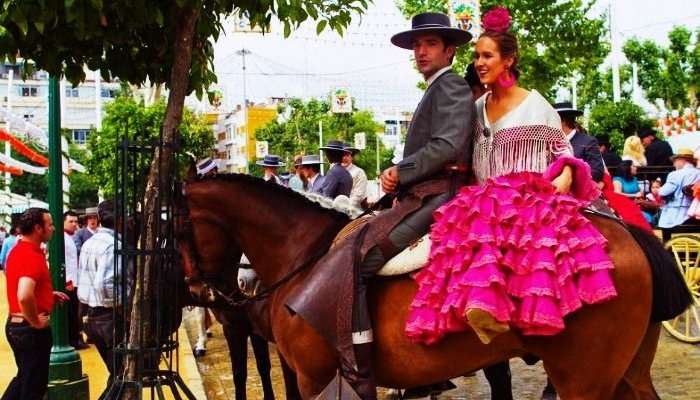 A Honeymoon couple in Seville at the Feria de Abril