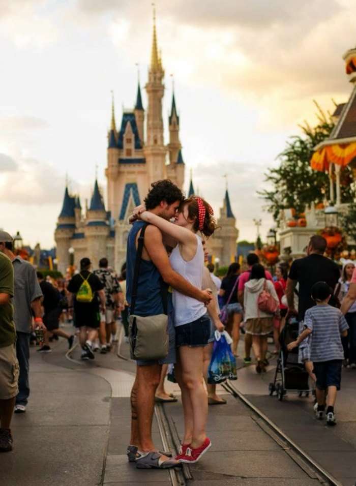 A couple honeymooning in Disney World, Florida