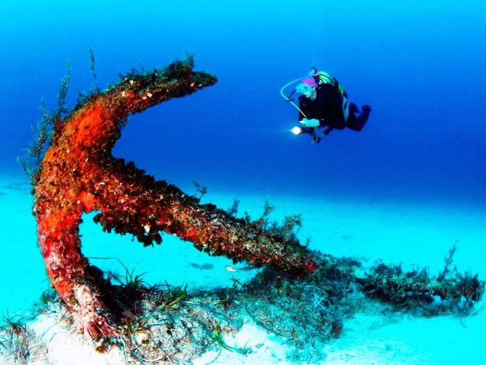 An Anchor of the shipwreck diving sites of the Rozi MV in the waters of Cirkewwa