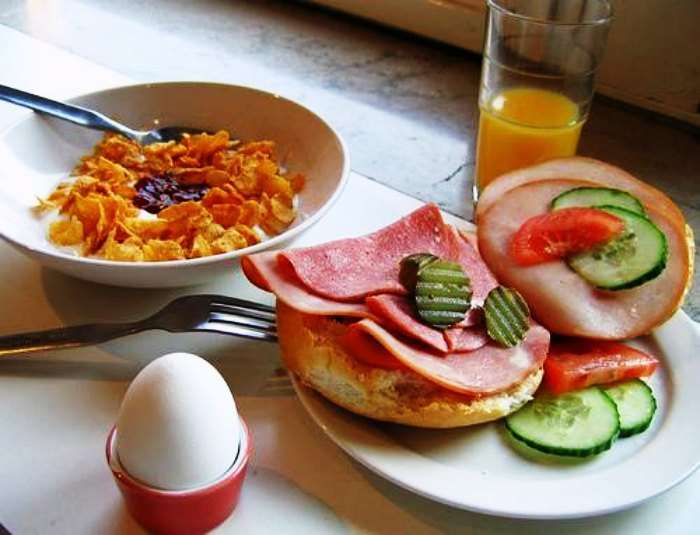Fresh veggies, pancakes and eggs make for a perfect Swedish Breakfast