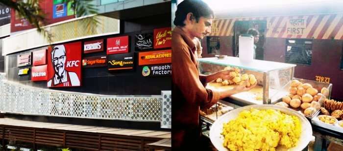 Epicuria on Nehru Place metro station vs food stall on Mumbai locals’ station