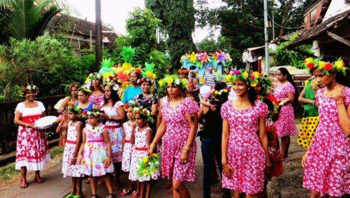 People dressed up for the Bonderam Festival in Divar island