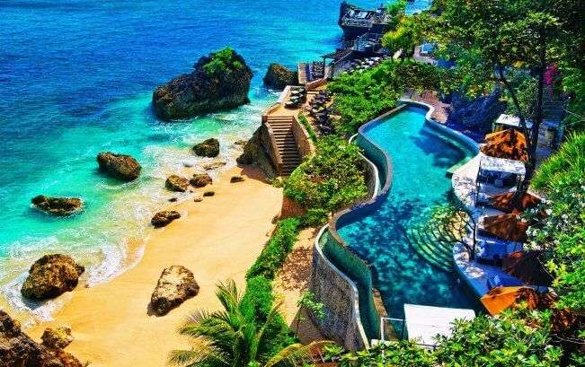 The panoramic top view of Ayana resort at one of the best honeymoon destinations in the world in Bali