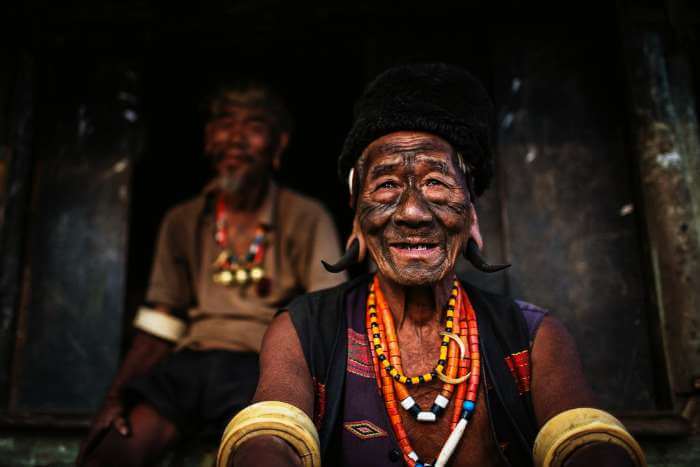 An elderly headhunter of the Konyak tribe in Nagaland