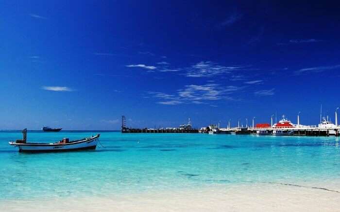 The turquoise blue waters of Kavaratti Island in Lakshadweep